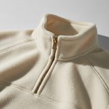 Luxury Fleece Half-Zip Pullover - Soft Ivory Cream - Detail Close Up