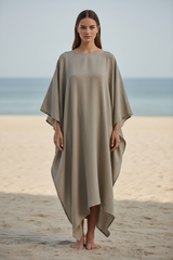 Luxury Resort Kaftan in Warm Stone Grey - Front Full Body