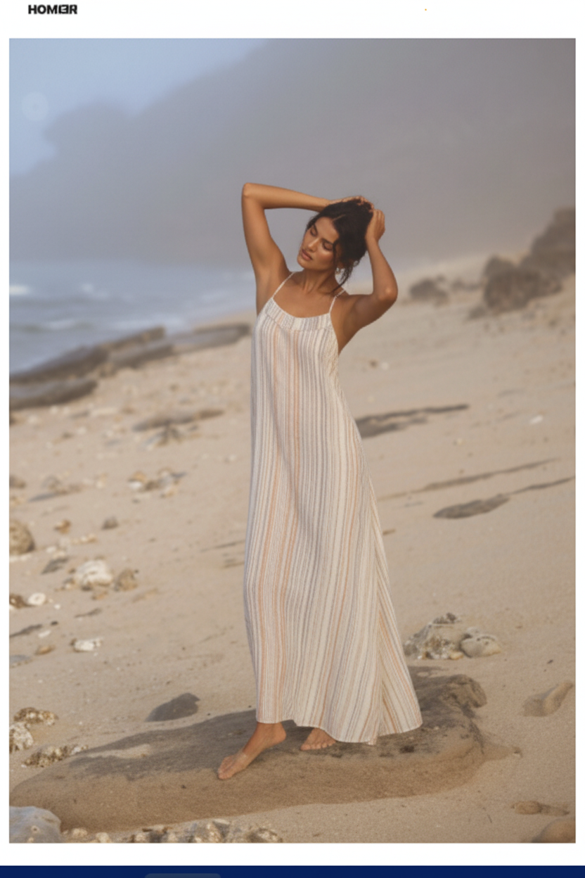Soft Ivory & Sand Stripe – Three-Quarter Editorial
