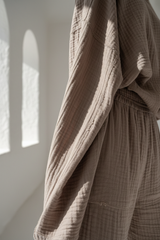 Luxury Textured Lounge Co-ord Set in Muted Stone Taupe - Fabric Detail