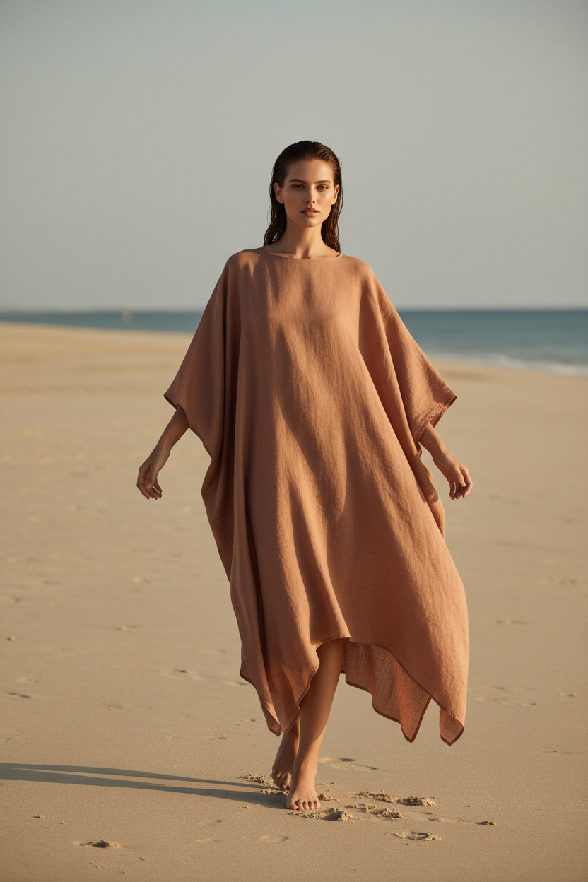 Luxury Resort Kaftan in Dusty Clay Nude - Lifestyle