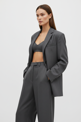 Luxury Oversized Textured Jacket Set in Charcoal Ash - Three Quarter Pose