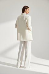 Luxury Oversized Textured Jacket Set in Ivory Cream - Back View