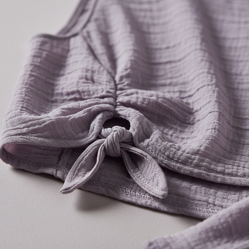 Luxury Sleeveless Crinkle Crop Top in Dusty Lavender Mist - Tie Detail