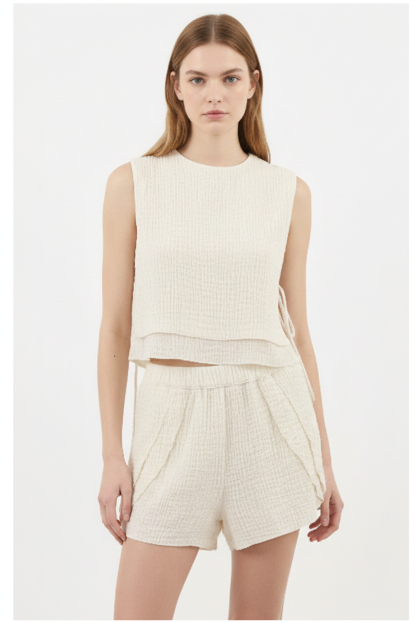Luxury Gauze Lounge Co-ord Set in Soft Coconut Cream - Front Full Body