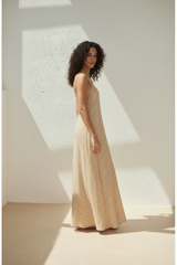 Crinkled Resort Maxi Dress in Sand Beige - Lifestyle