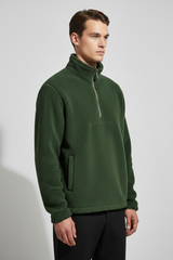 Luxury Fleece Half-Zip Pullover - Forest Moss Green - Side Angle