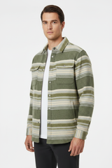 Luxury Striped Overshirt Jacket - Forest Olive Stripe - Three Quarter