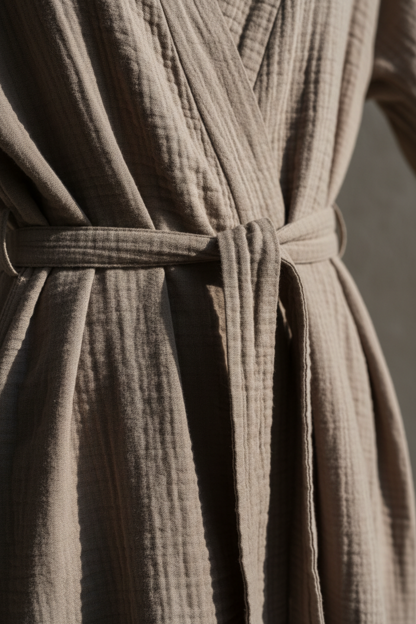 Luxury Lounge Robe Dress in Muted Stone Taupe - Fabric Detail