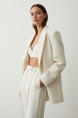 Luxury Oversized Textured Jacket Set in Ivory Cream - Three Quarter Pose