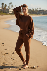 Luxury Midnight Beach Lounge Set in Deep Cocoa Brown - Three Quarter Editorial