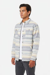 Luxury Striped Overshirt Jacket - Warm Sand Beige Stripe - Front View