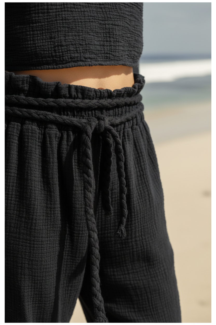Luxury Midnight Beach Lounge Set in Midnight Black - Fabric Detail