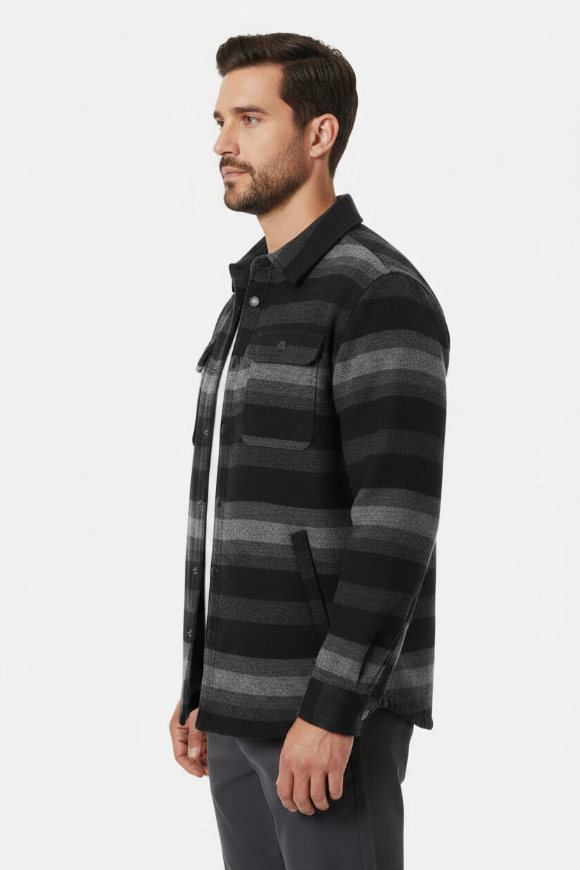 Luxury Striped Overshirt Jacket - Charcoal Midnight Stripe - Side Angle