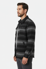 Luxury Striped Overshirt Jacket - Charcoal Midnight Stripe - Side Angle