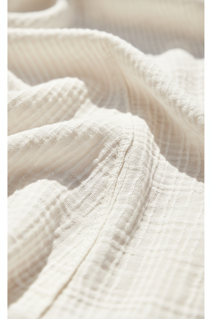 Luxury Textured Lounge Co-ord Set in Soft Coconut White - Fabric Detail