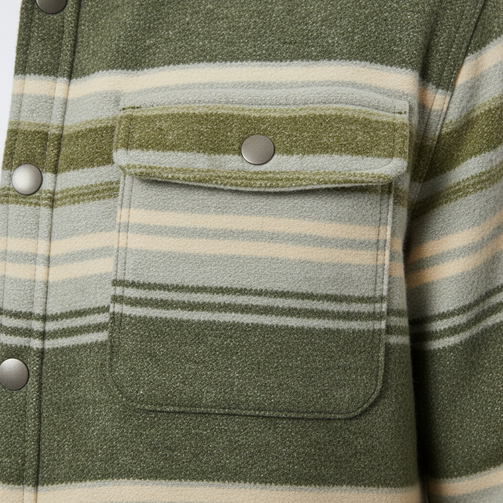 Luxury Striped Overshirt Jacket - Forest Olive Stripe - Detail Shot