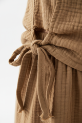 Luxury Gauze Lounge Co-ord Set in Dusty Olive Nude - Fabric Detail