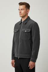 Luxury Corduroy Zip-Up Jacket - Charcoal Grey - Side Angle