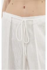 Luxury Minimal Linen Resort Set in Soft Ivory White - Fabric Detail