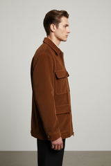 Luxury Corduroy Zip-Up Jacket - Warm Cocoa Brown - Side Angle