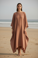 Luxury Resort Kaftan in Dusty Clay Nude - Front Full Body