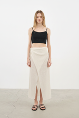 Luxury Beach Wrap Skirt Set in Soft Ivory Sand - Front View