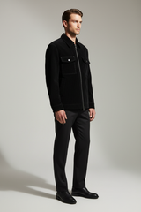 Luxury Corduroy Zip-Up Jacket - Midnight Black - Side Angle