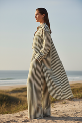 Muted Olive & Cream Stripe – Side Angle