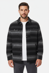 Luxury Striped Overshirt Jacket - Charcoal Midnight Stripe - Front View