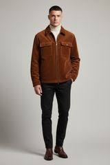 Luxury Corduroy Zip-Up Jacket - Warm Cocoa Brown - Front Full Body
