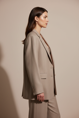 Luxury Oversized Textured Jacket Set in Stone Taupe - Side Angle