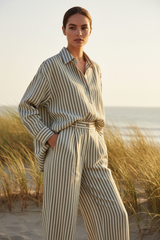 Muted Olive & Cream Stripe – Three-Quarter Editorial