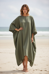 Luxury Resort Kaftan in Muted Olive Mist - Front Full Body