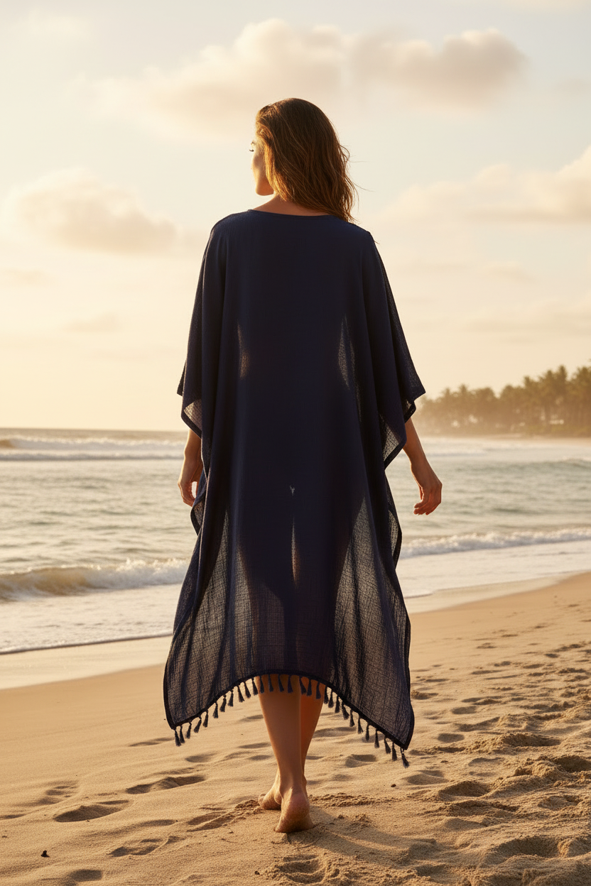 Navy Blue Kaftan - Back to ocean pose