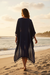 Navy Blue Kaftan - Back to ocean pose
