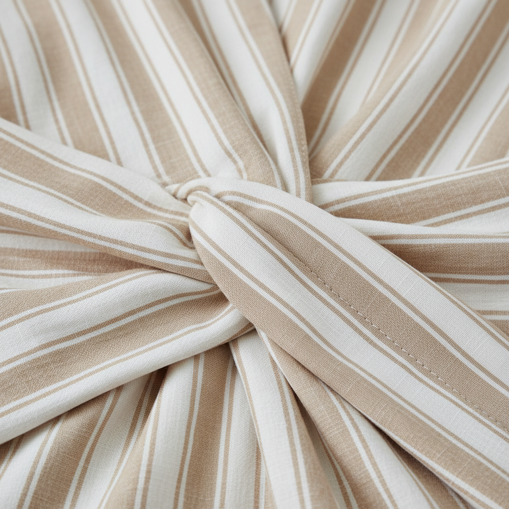 Luxury Striped Twist-Front Maxi Dress in Soft Ivory & Sand Stripe - Fabric Detail
