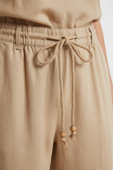 Luxury Minimal Linen Resort Set in Warm Sand Beige - Fabric Detail