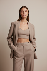 Luxury Oversized Textured Jacket Set in Stone Taupe - Front View