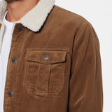Luxury Sherpa-Collar Corduroy Trucker Jacket - Warm Tobacco Brown - Detail Close Up