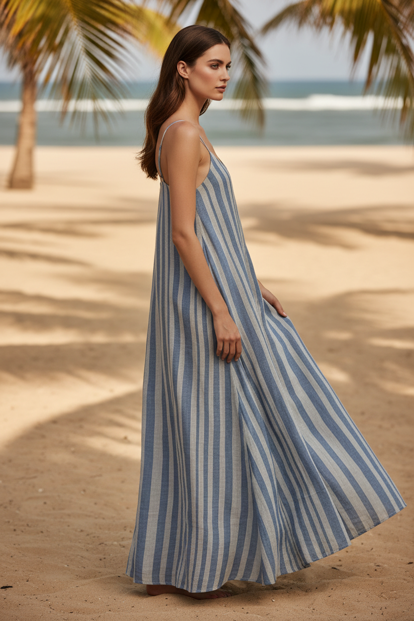 Dusty Blue & Stone Stripe – Side Angle