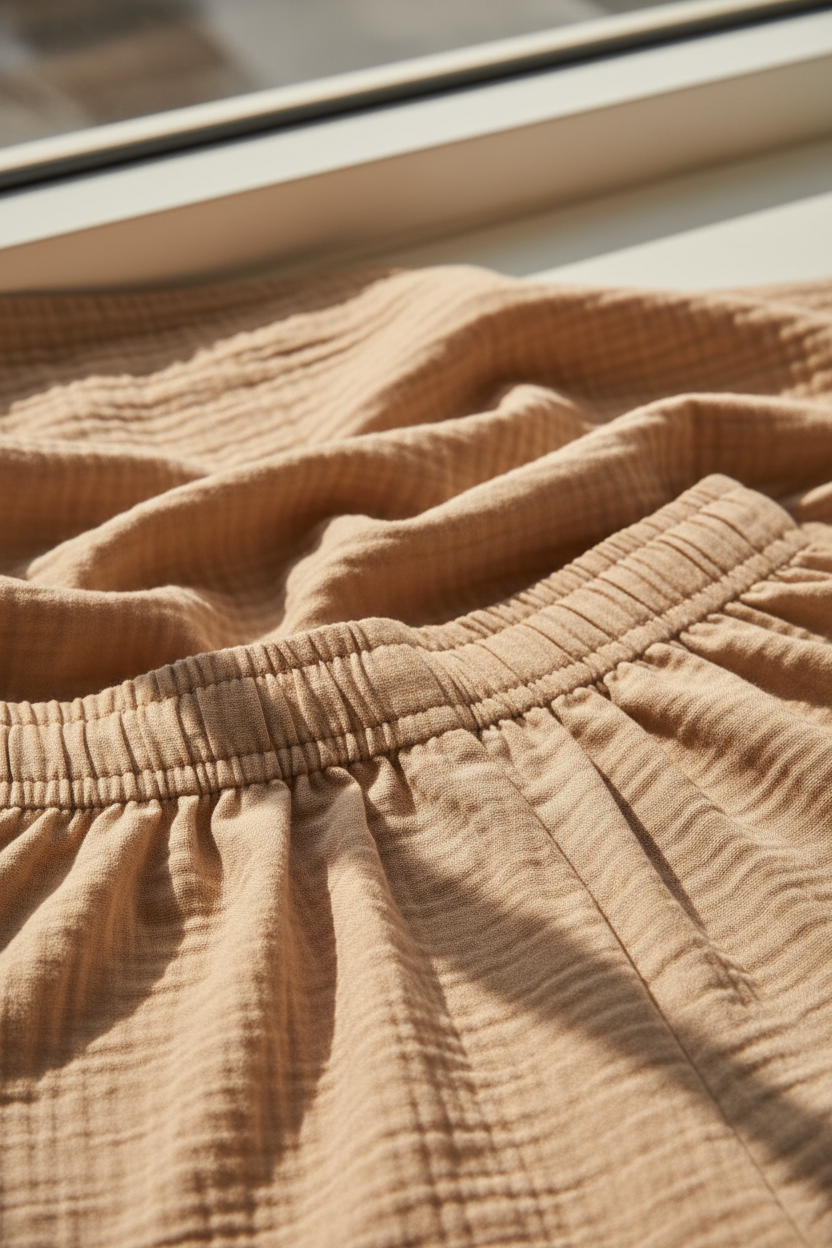 Luxury Minimal Lounge Set in Warm Almond Beige - Fabric Detail