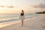 Luxury Beach Wrap Skirt Set in Warm Beige - Premium Lifestyle Campaign