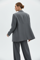 Luxury Oversized Textured Jacket Set in Charcoal Ash - Back View