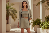 Luxury Smocked Camisole & Summer Shirt Set in Muted Sage Nude - Lifestyle
