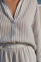 Soft Ivory & Charcoal Stripe – Fabric Detail