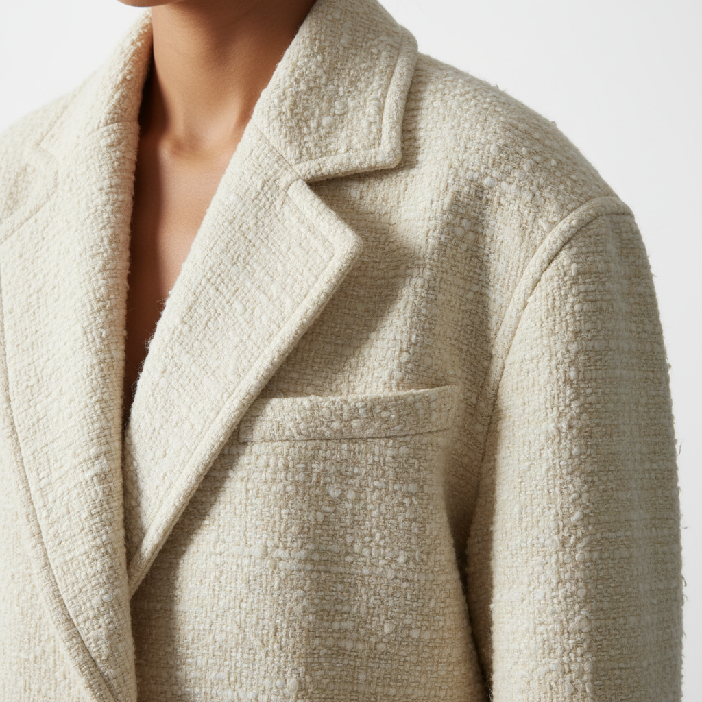 Luxury Oversized Textured Jacket Set in Ivory Cream - Fabric Detail