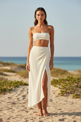 Luxury Asymmetrical Wrap Skirt in Soft Ivory Cream - Front View