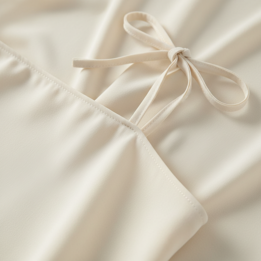 Luxury Minimalist Mini Slip Dress in Soft Ivory Cream - Tie Strap Detail