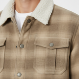 Luxury Plaid Sherpa-Collar Trucker Jacket - Sandstone Beige - Detail Shot